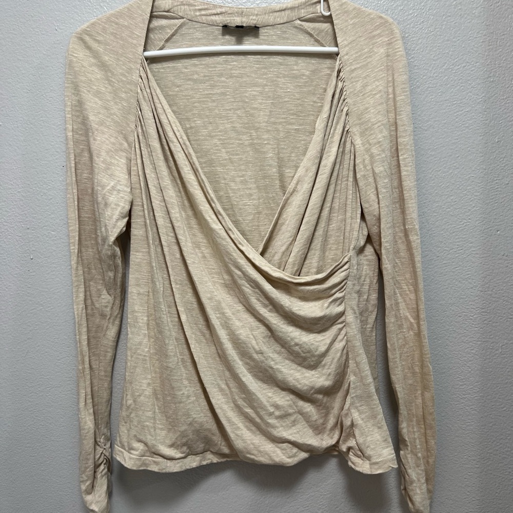 Lafayette 148 Beige silk/linen Draped Long-Sleeve Top